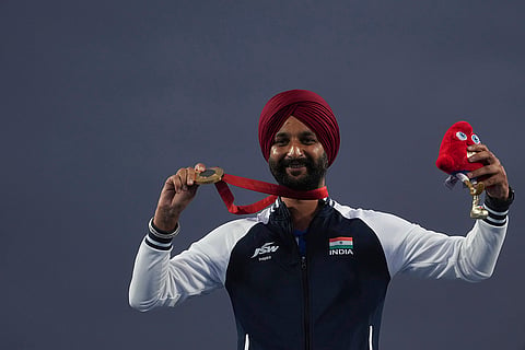 2024 Paralympic Games Archery: Harvinder Singh celebrates after winning the gold medal